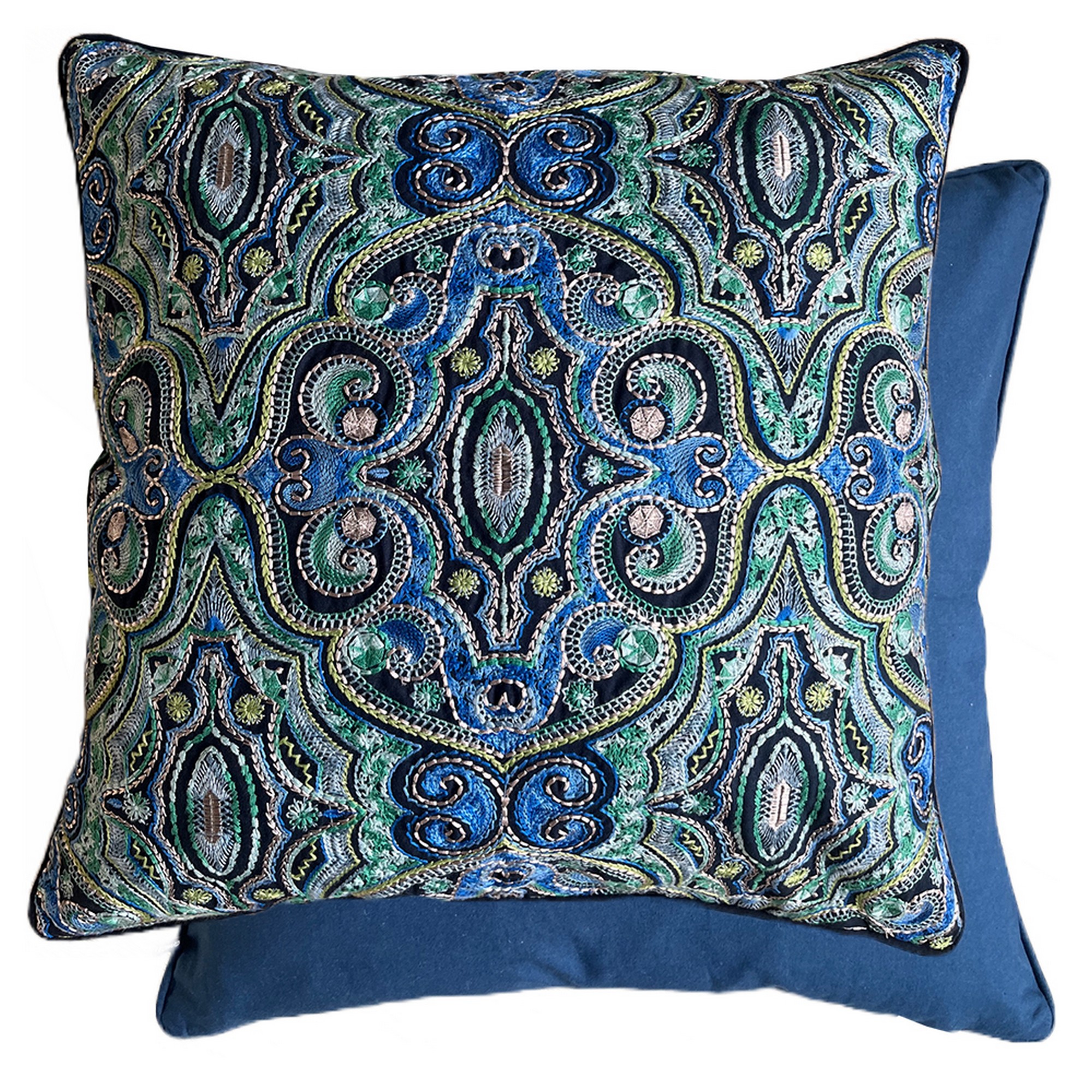 Kalan Embroidered Cushion By William Yeoward In Indigo Blue